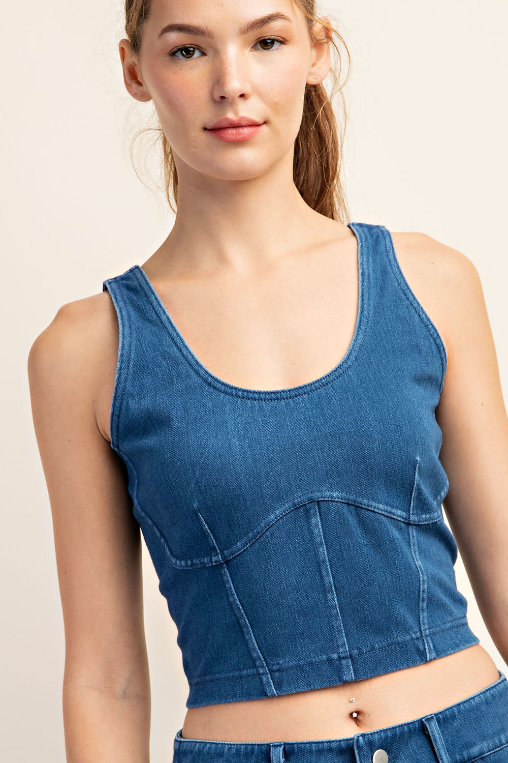 Cotton Denim Corset Top