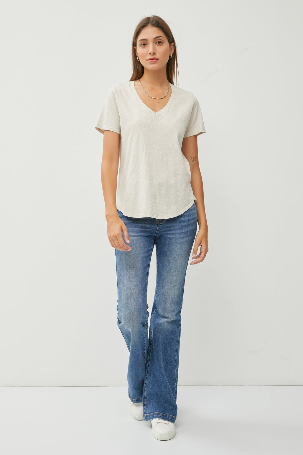 Basic V Neck Tee - Stone