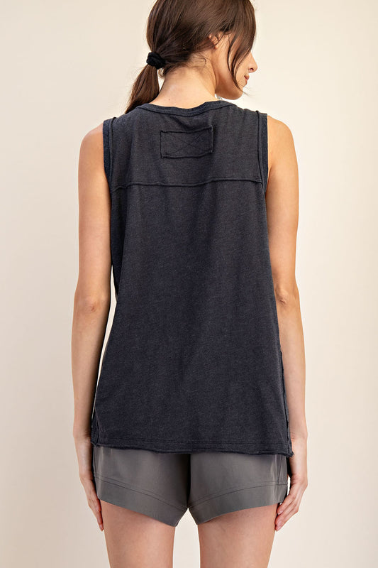 Ash Mineral Washed Henley Tank