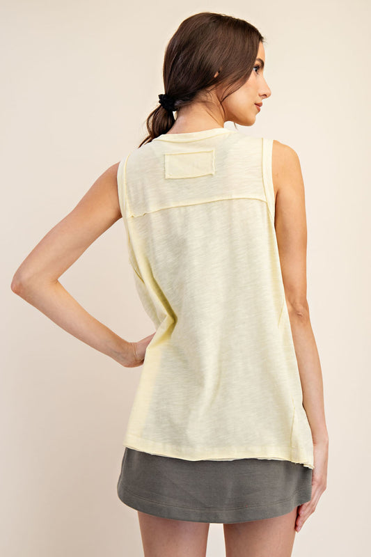 Yellow Mineral Washed Henley Tank