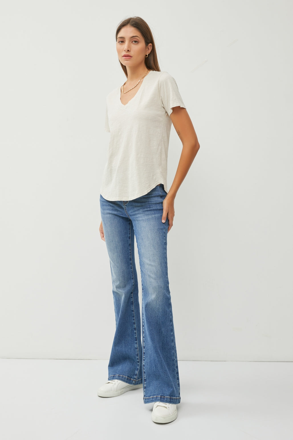 Basic V Neck Tee - Stone