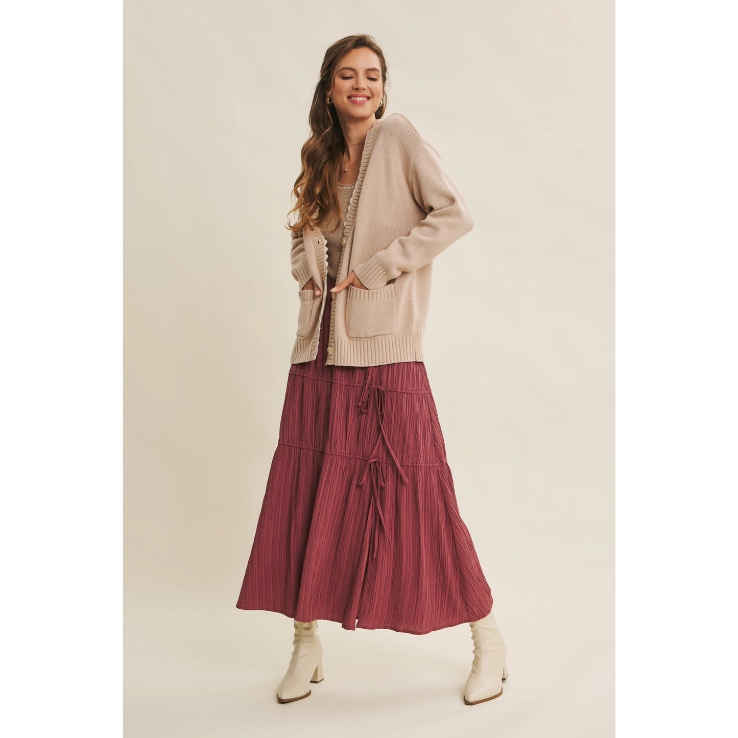 Oversized Scalloped Button Up Cardigan