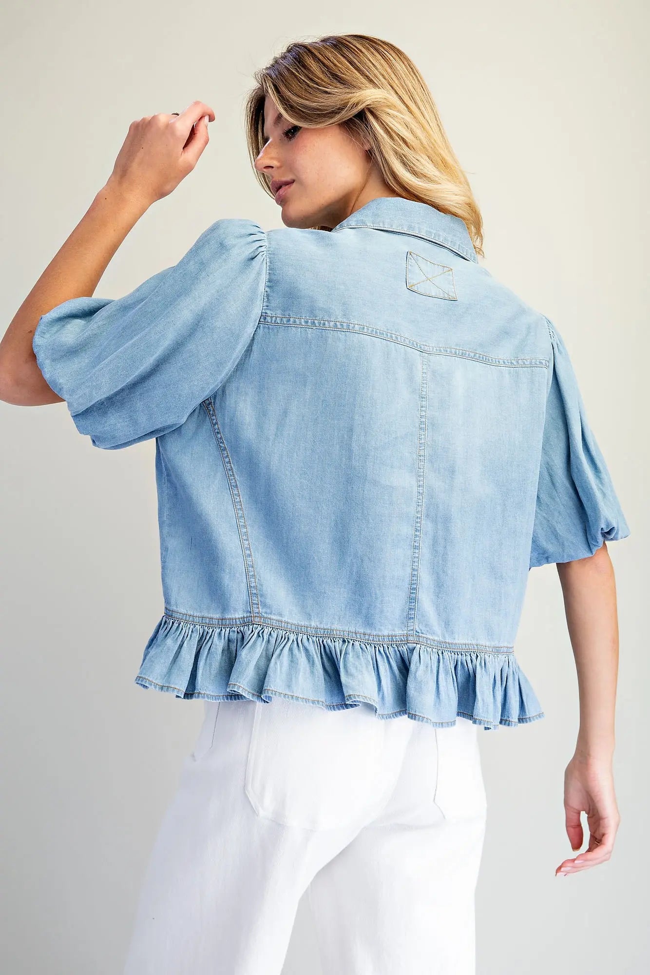Denim Puff Sleeve Blouse