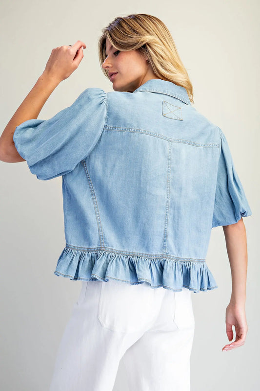 Denim Puff Sleeve Blouse