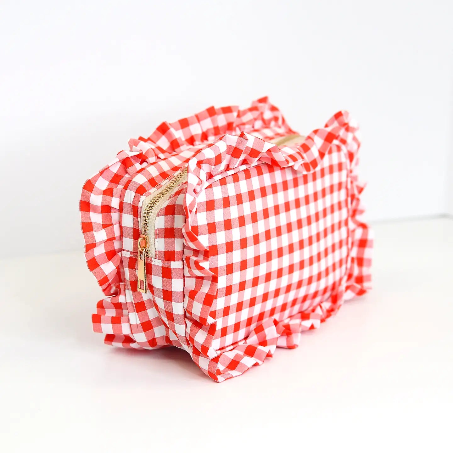 Gingham Ruffle Pouch I Red