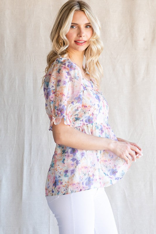 Floral Chiffon Babydoll Top