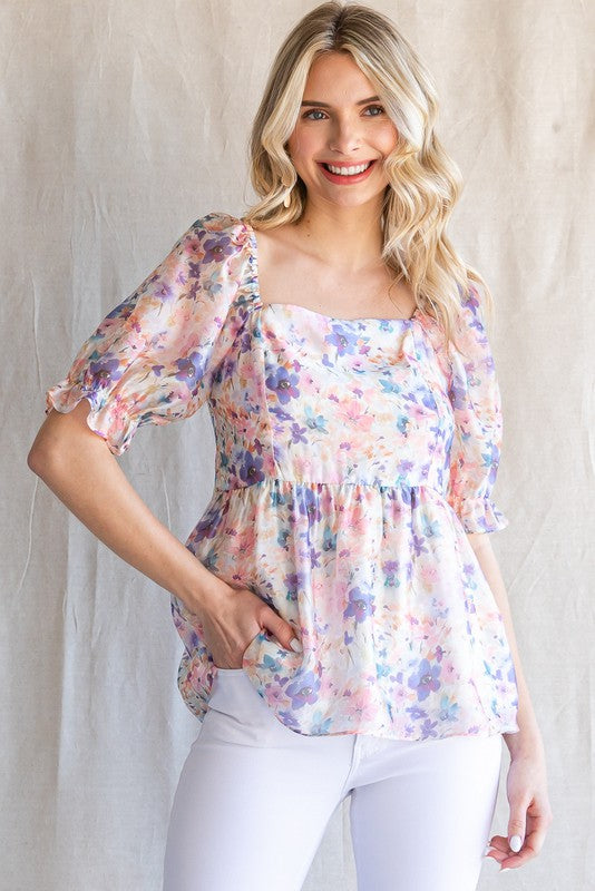Floral Chiffon Babydoll Top
