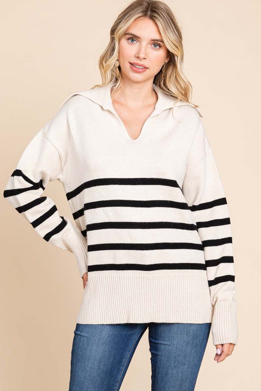 Striped Collar Knit Pullover