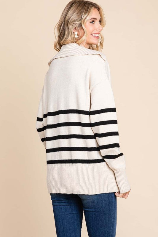 Striped Collar Knit Pullover