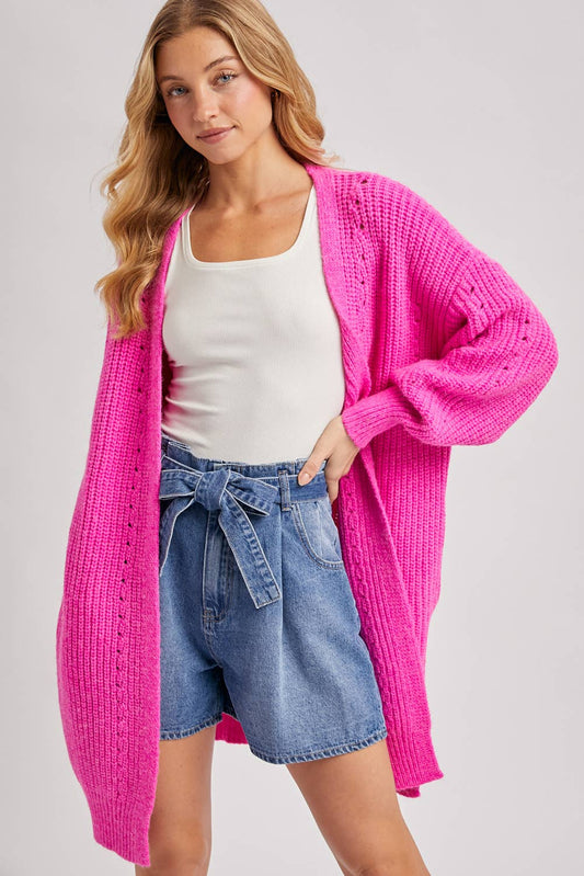 Longline Sweater Knit Cardigan – Hot Pink