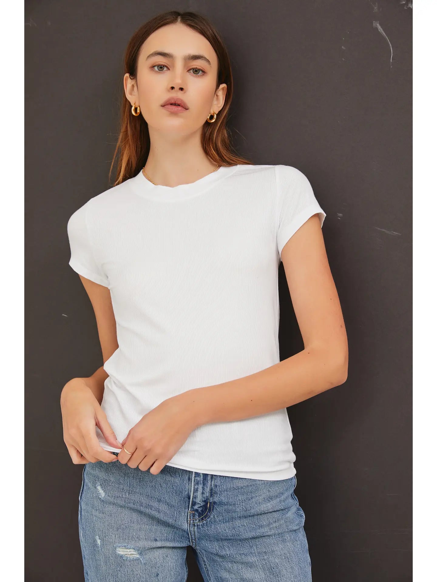 Ribbed Crew Neck Top I White