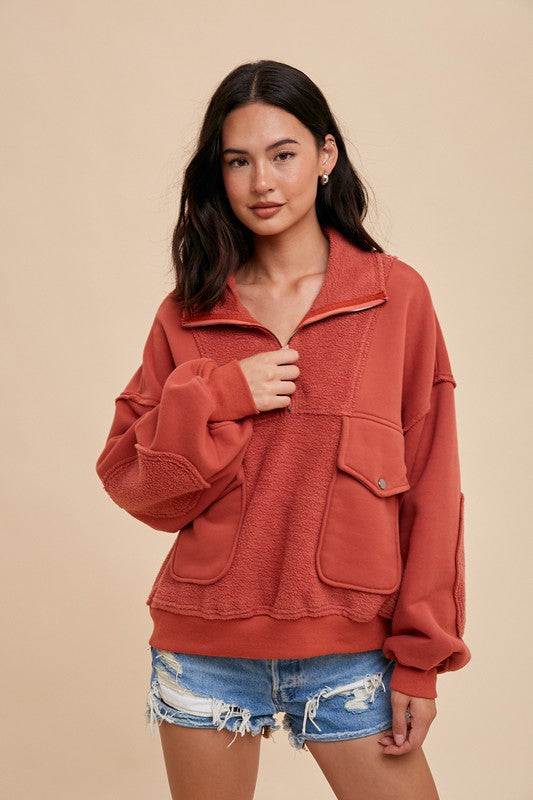 Contrast Fleece 1/4 Zip Pullover