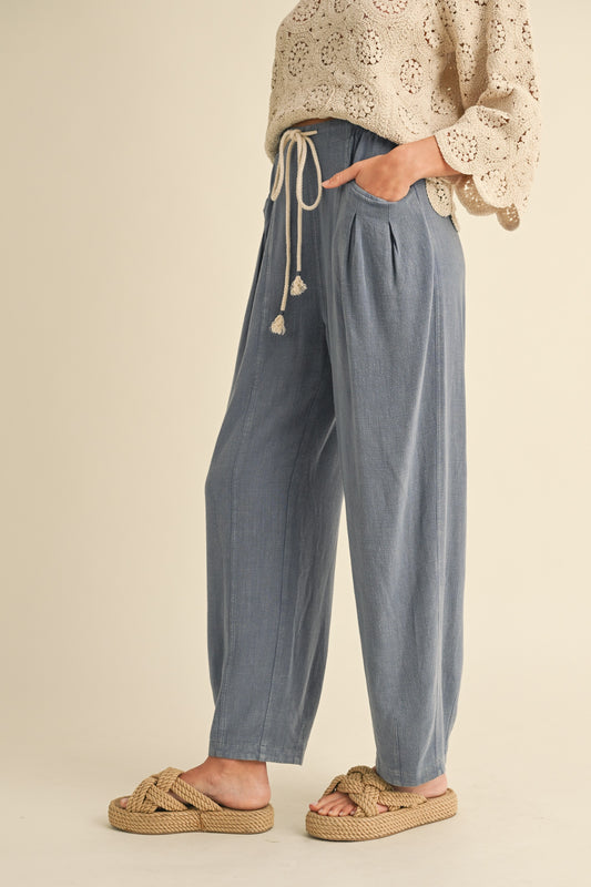 Linen Blend Barrel Pants