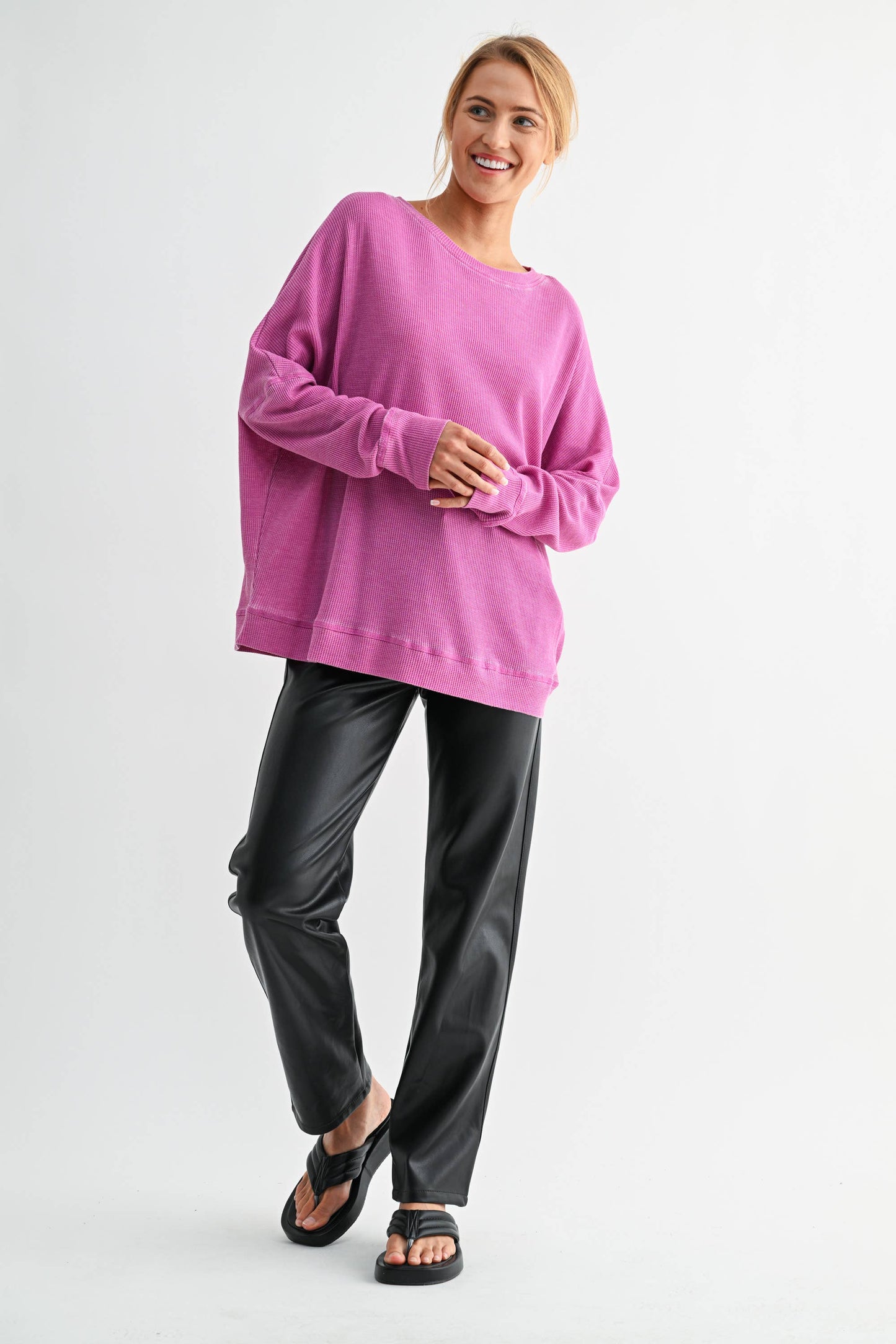 Orchid Waffle Ribbed Pullover
