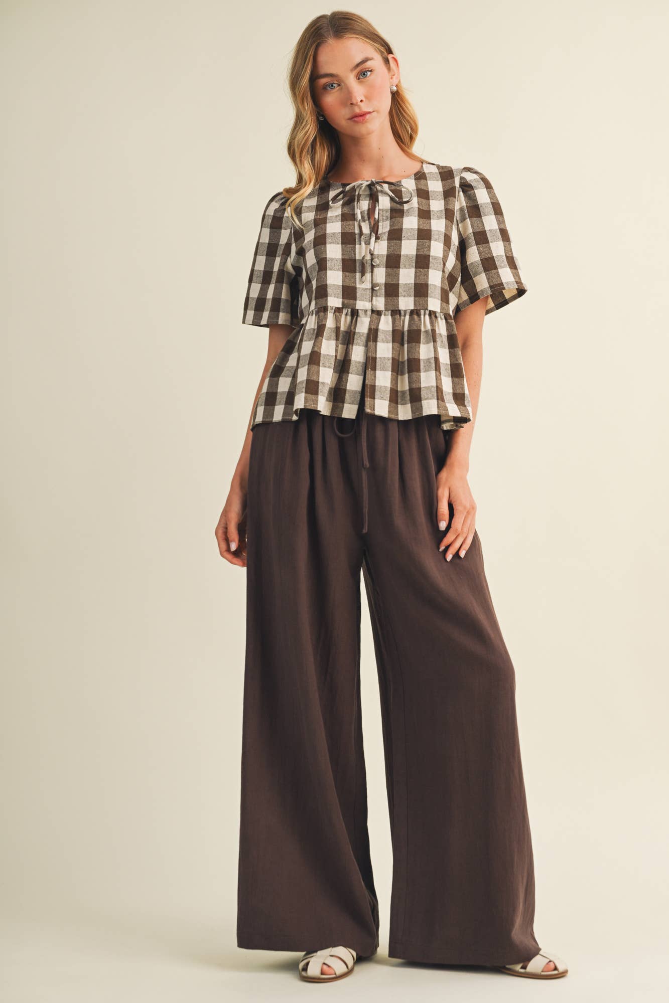 Gingham Peplum Blouse