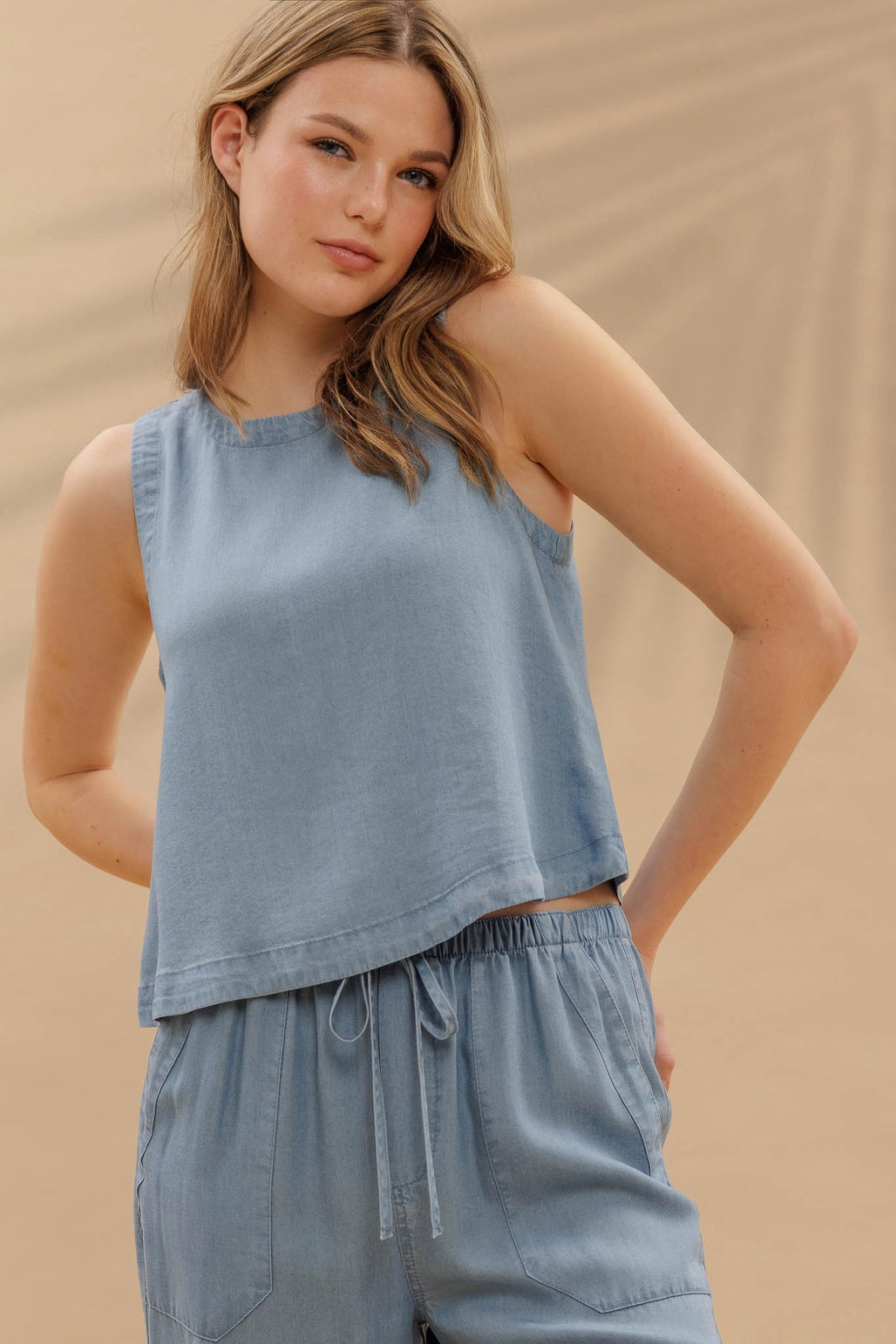 Sleeveless Chambray Top
