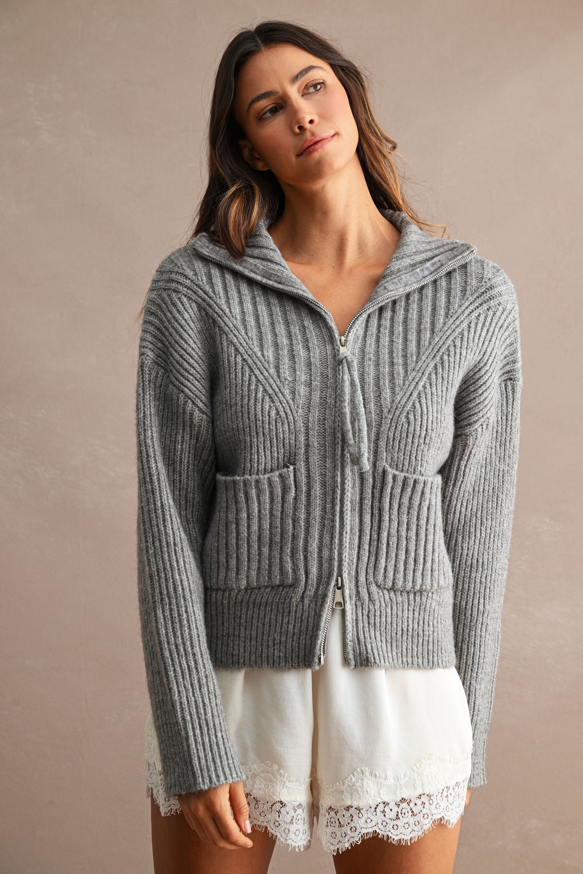 Ribbed Zip-Up Sweater
