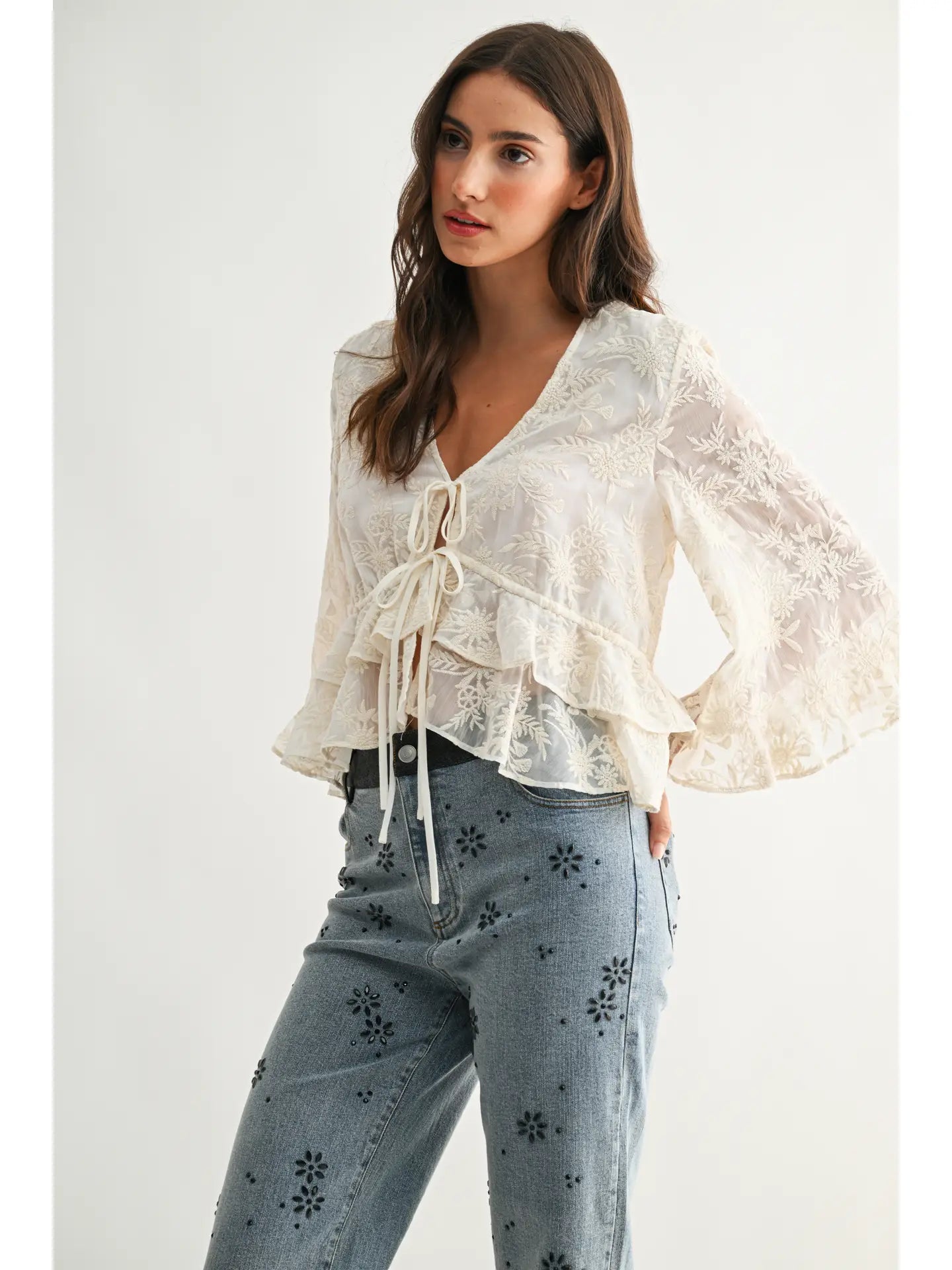 Embroidered Sheer Blouse