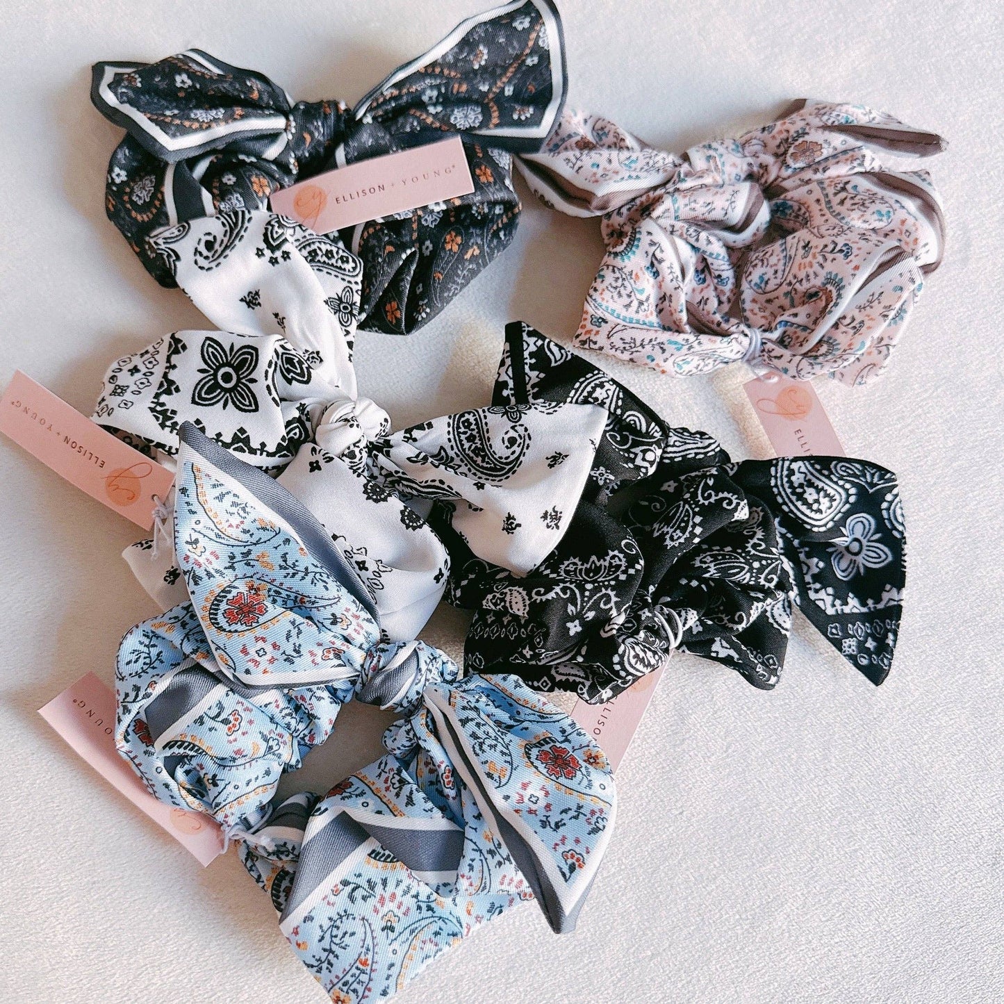 Bandana Tied Hair Scrunch: Pink Paisley