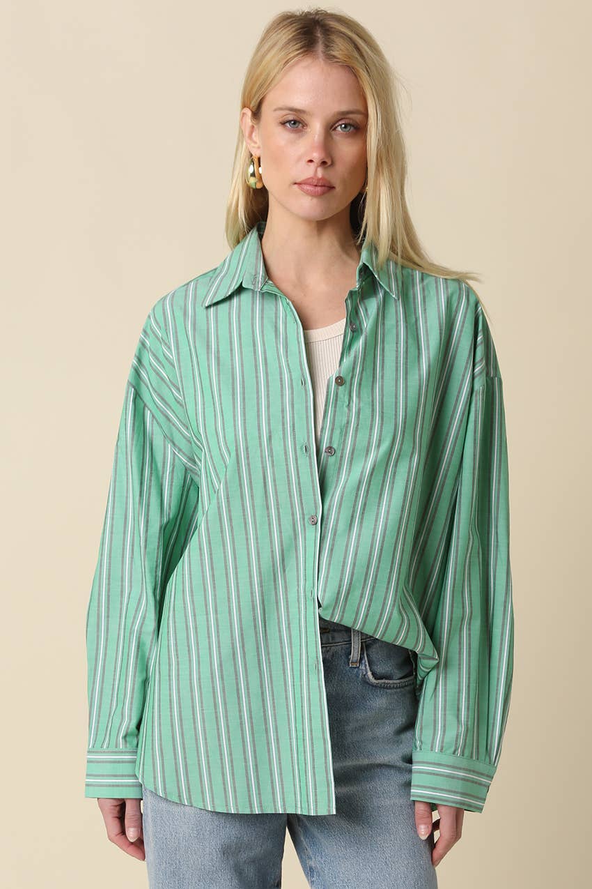 Green Stripe Button-Down Shirt