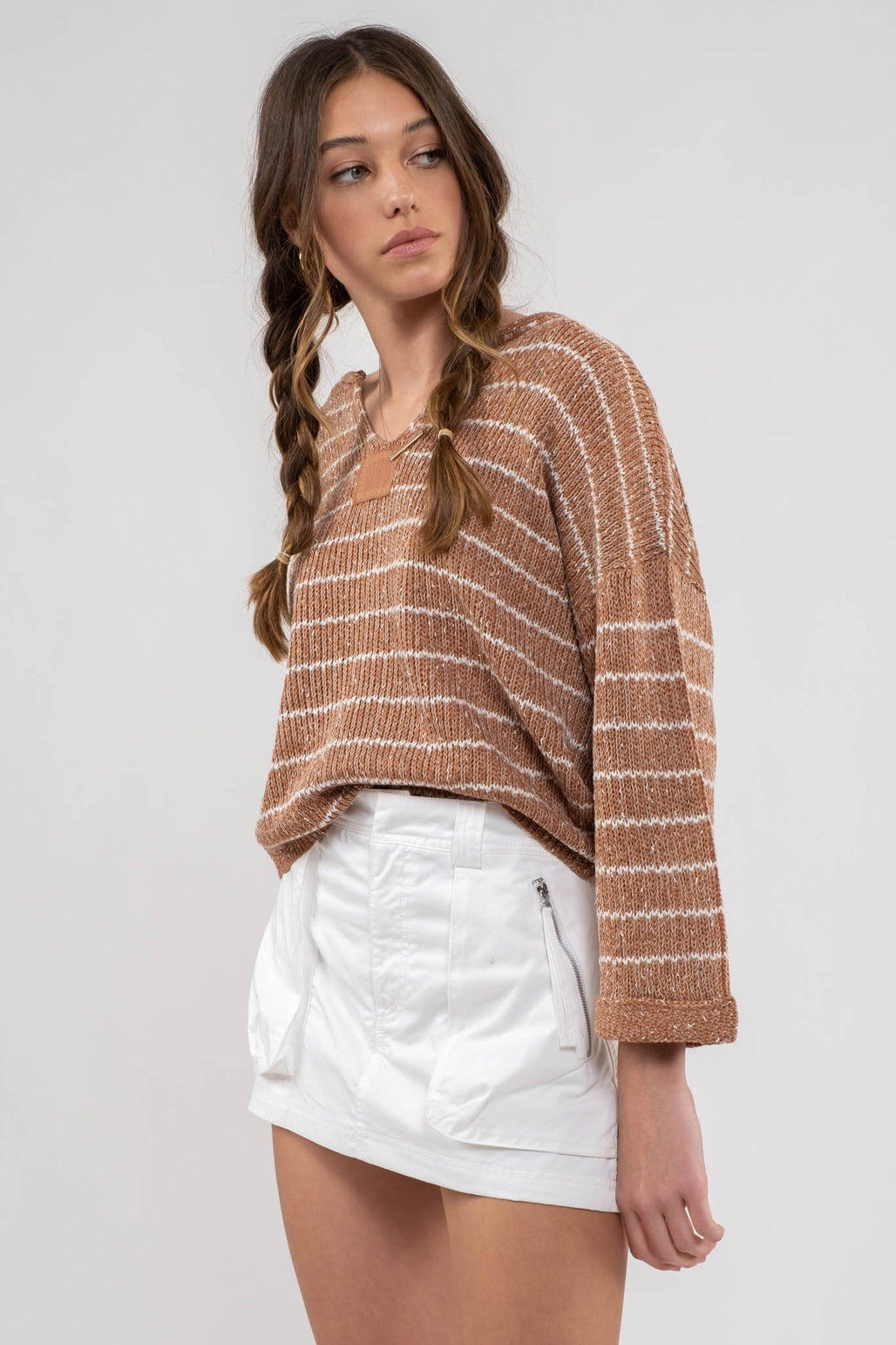 Striped Drop Shoulder Knit Sweater