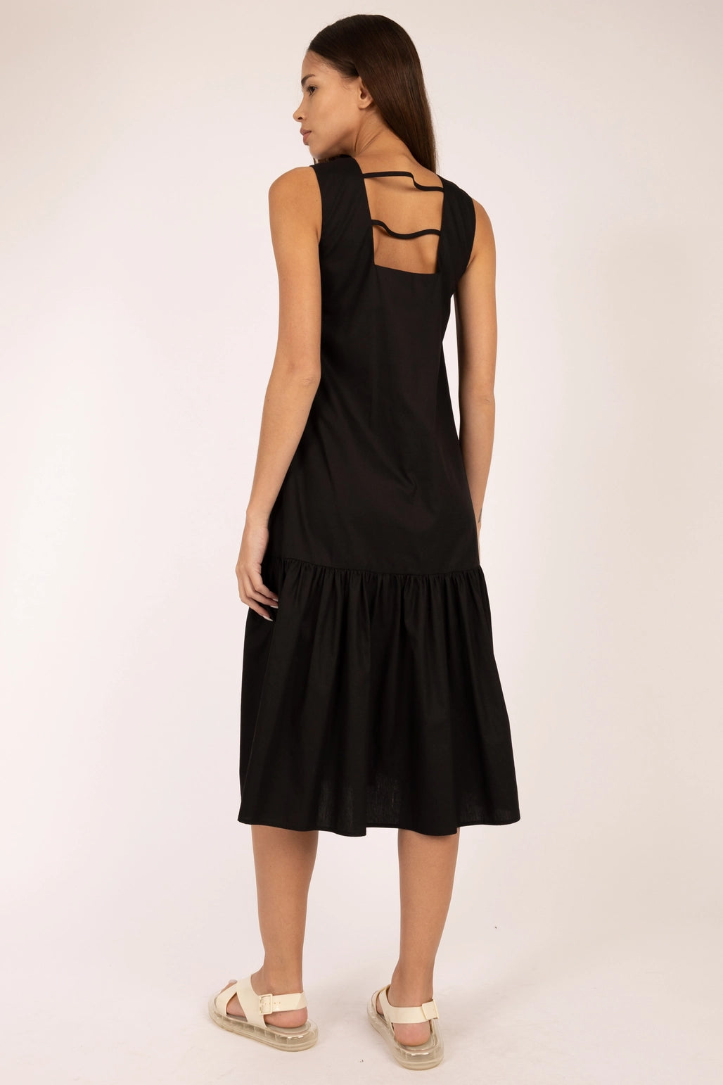 Open Back Ruffled Poplin Midi Dress