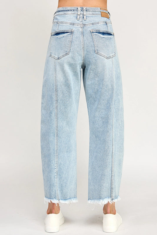 High Rise Barrel Jeans with Tie