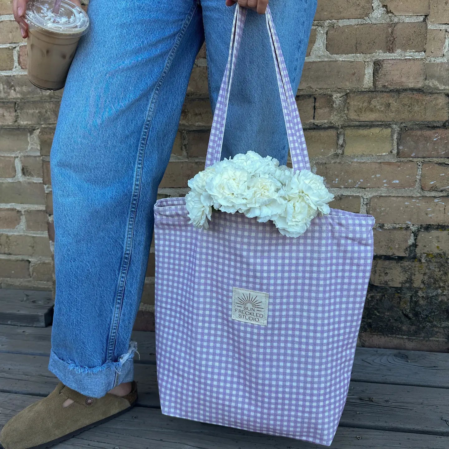 Lavender Gingham Tote Bag