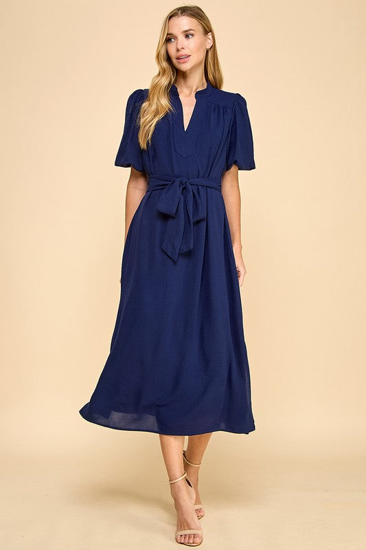 V-Neckline Side Slit Midi Dress