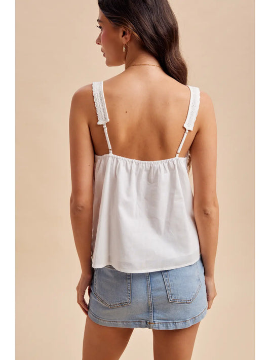 Lace Trim Button Tank