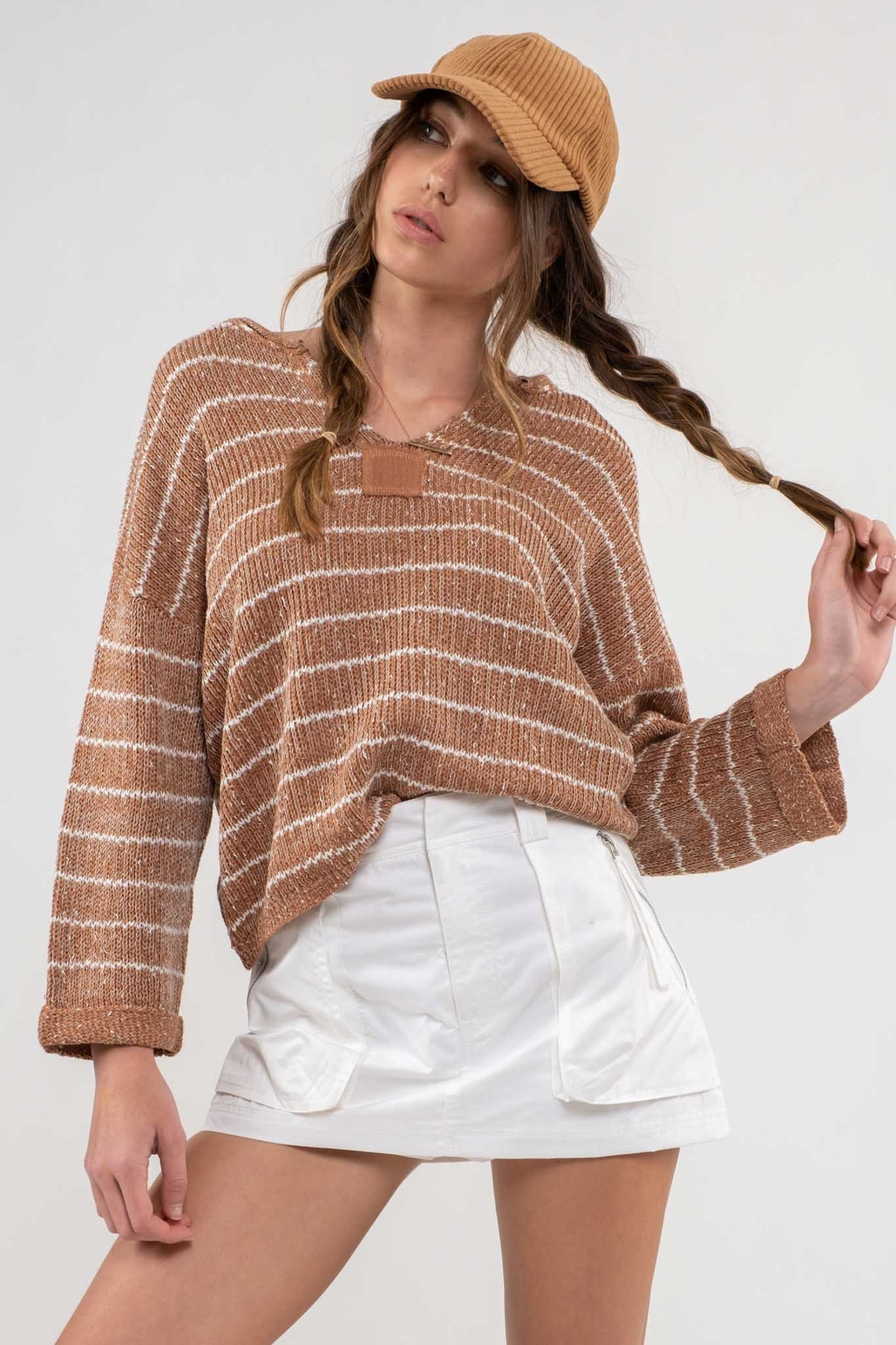 Striped Drop Shoulder Knit Sweater
