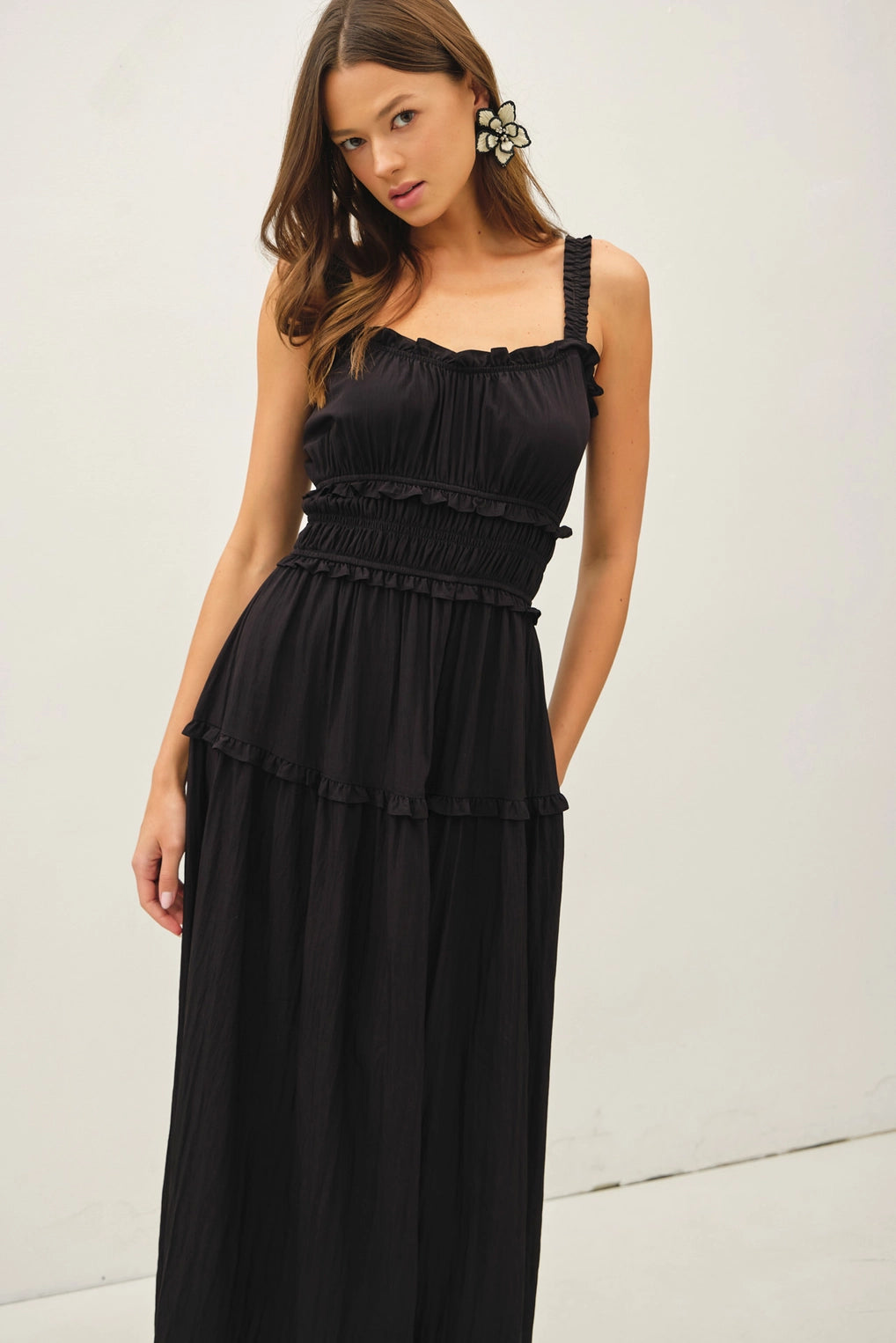 Midnight Ruffle Maxi Dress