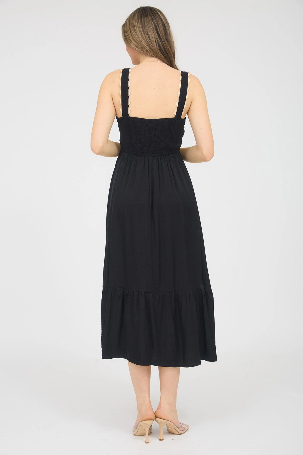 Wavy Scallop Sleeveless Midi Dress
