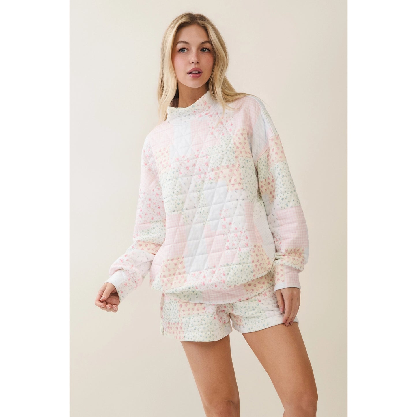 Patchwork Quilted Mock Neck