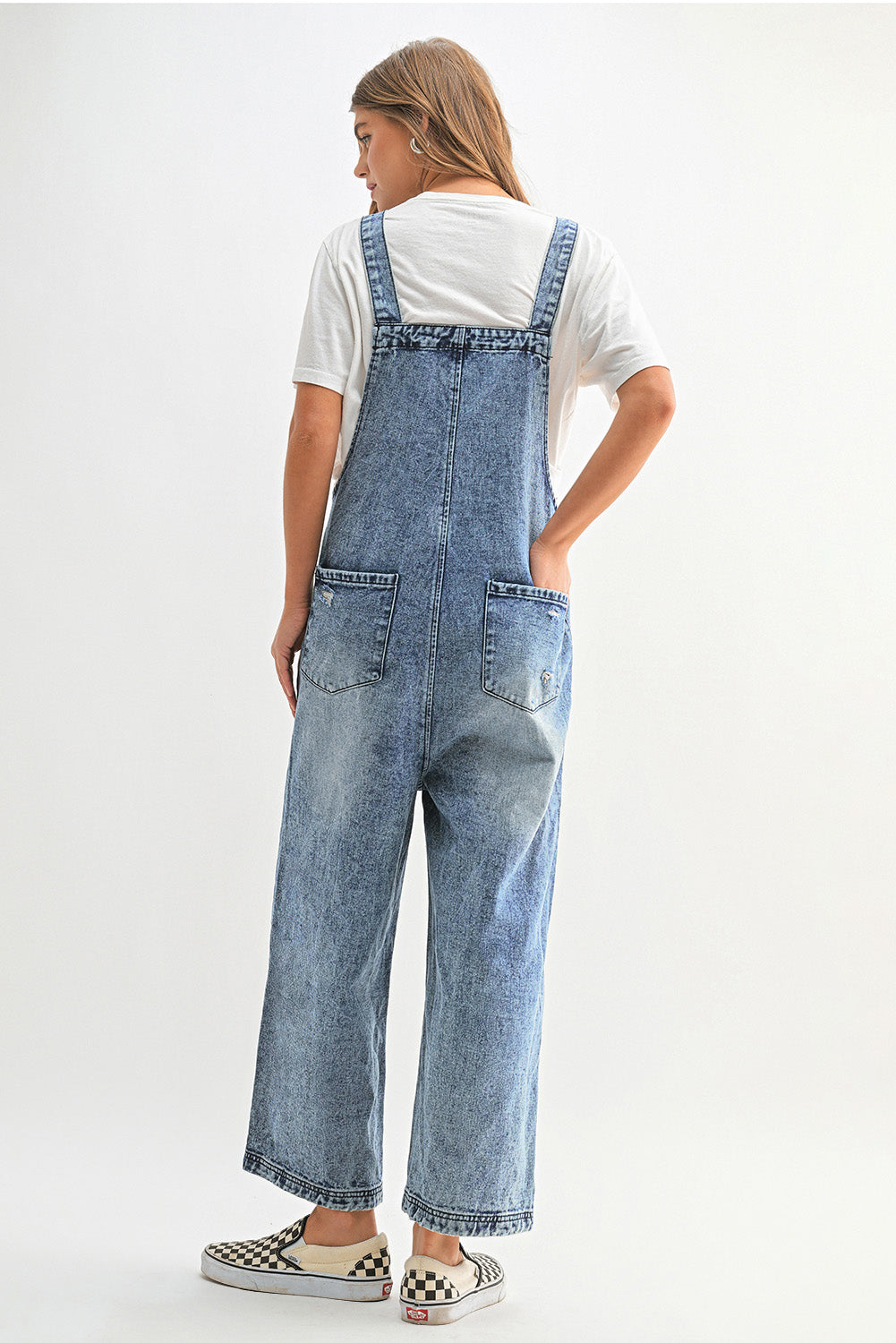 Distressed Wide Leg Denim Jumpsuit