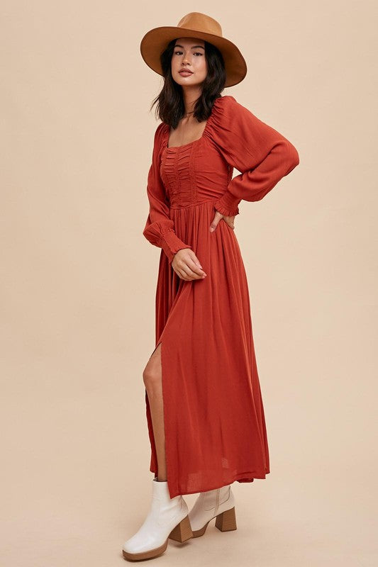 Ruched Square Neck Dress