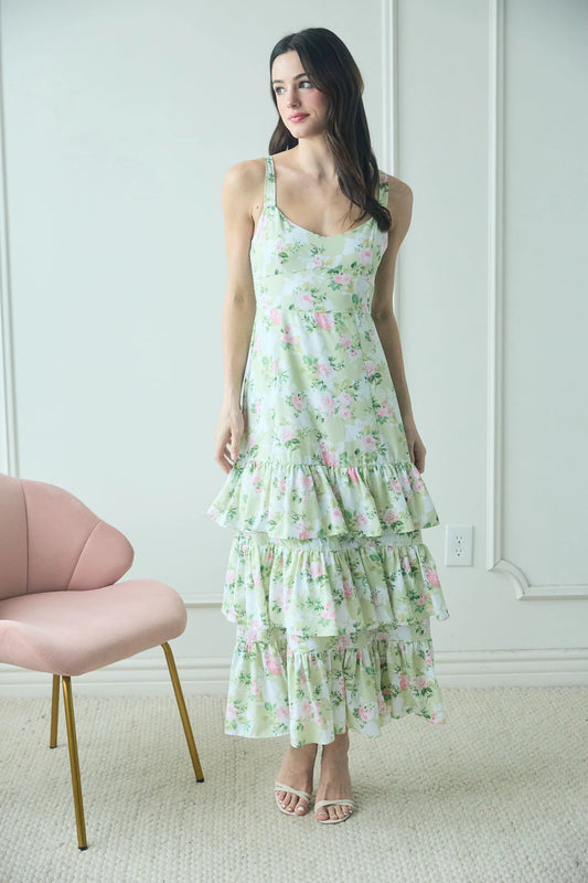 Floral Ruffle Tiered Midi Dress
