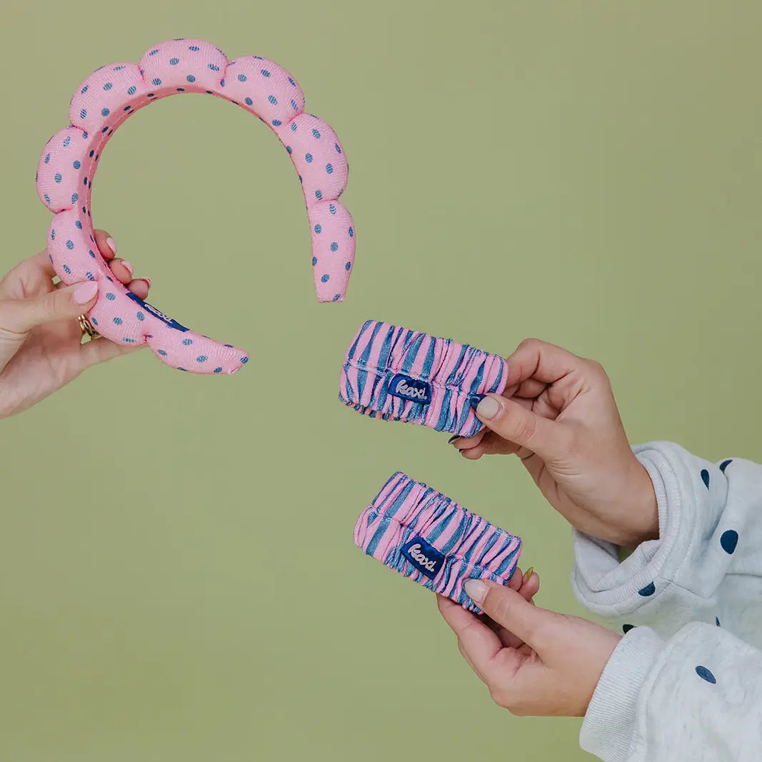 GRWM Headband & Wristband Set - Pink & Blue