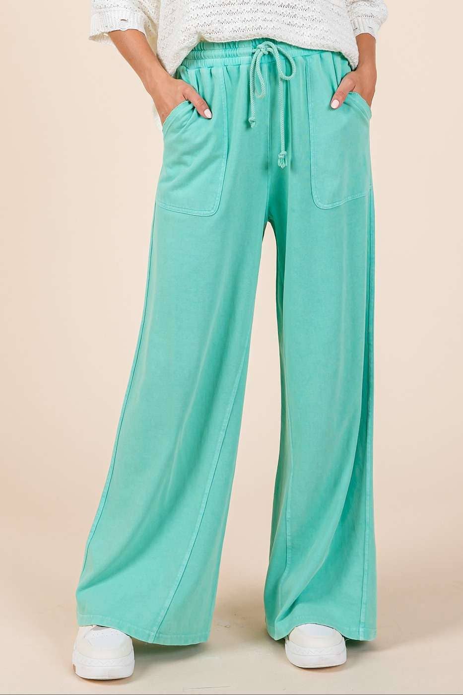 French Terry Wide Leg Pants I Blue
