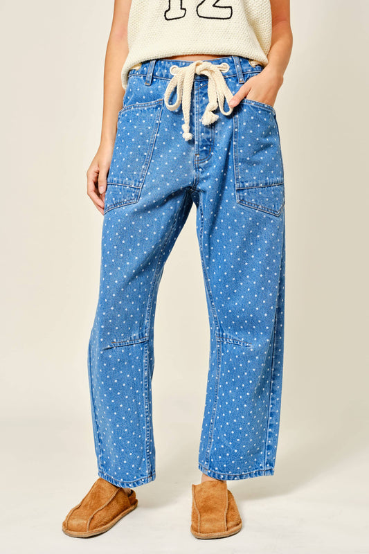 Polka Dot Denim Barrel Jeans