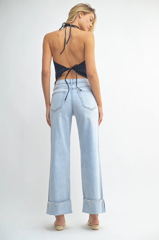 Cuffed Wide Leg Ankle Jeans