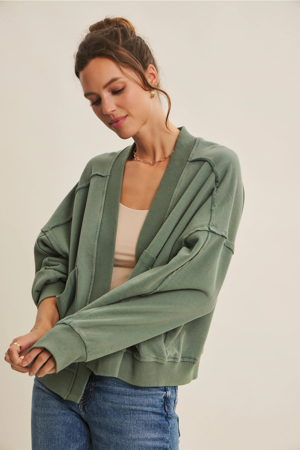 Mineral-Washed French Terry Cardigan