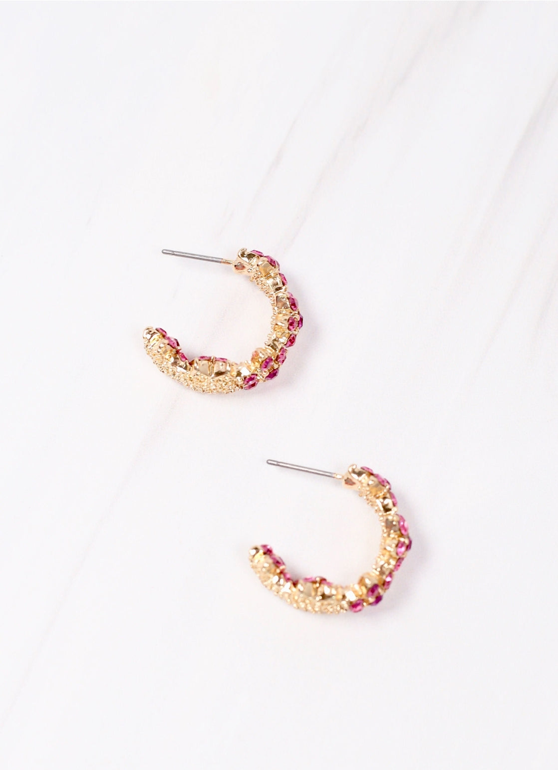 Embellished Hoop Earrings - Fuchsia