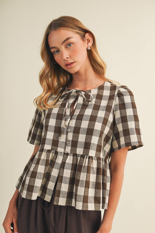 Gingham Peplum Blouse