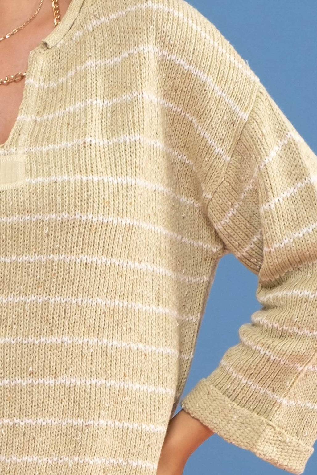 Striped Split Neck Sweater