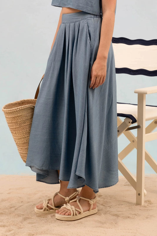 Chambray Pleated Skirt