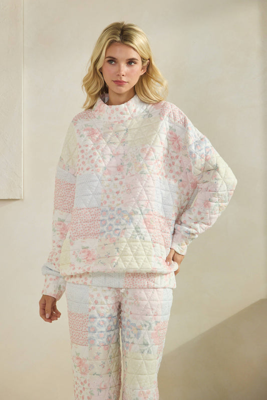 Quilted Floral Mockneck