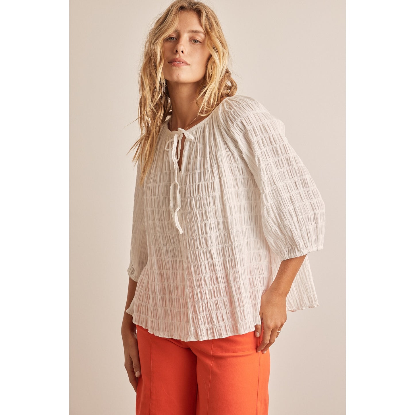 Textured Tie Blouse