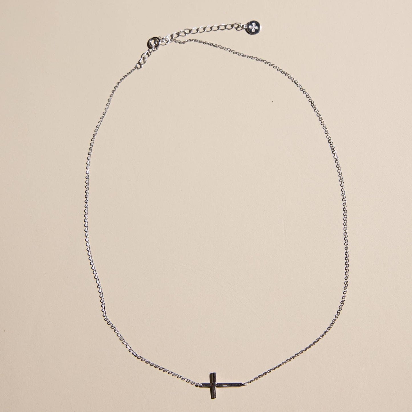 Silver Sideways Cross Necklace: Silver