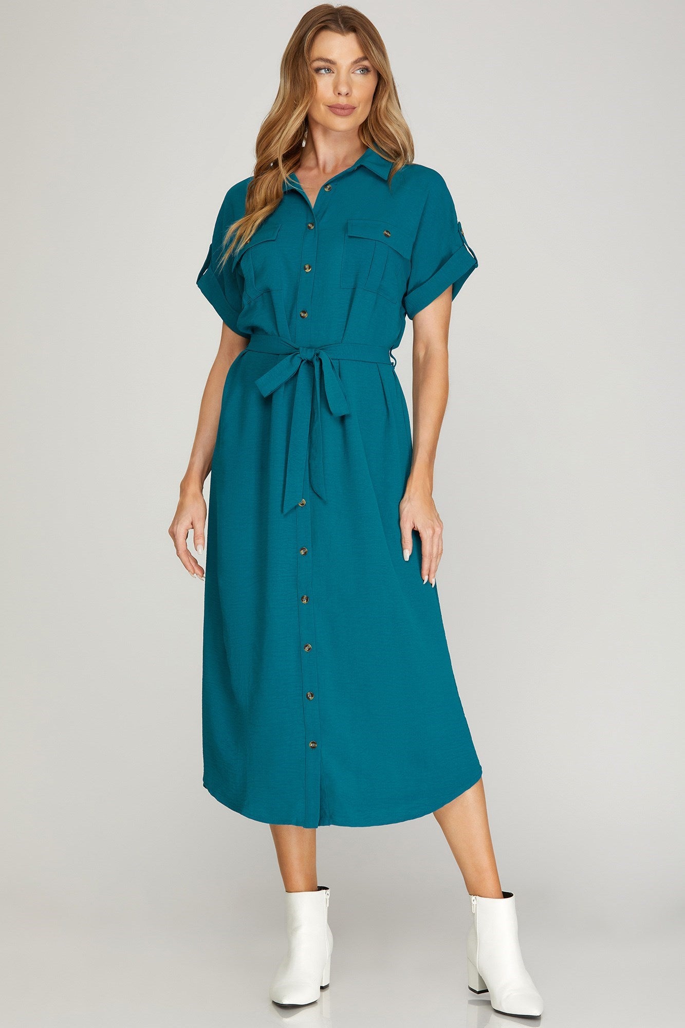 Folded Drop Shoulder Midi Dress